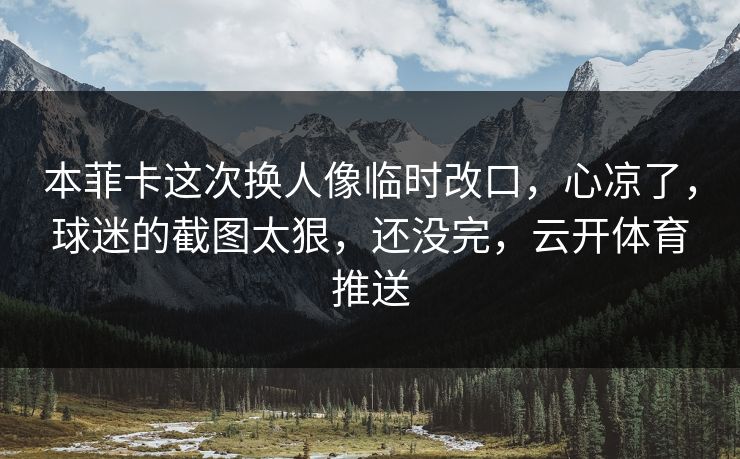 本菲卡这次换人像临时改口，心凉了，球迷的截图太狠，还没完，云开体育推送