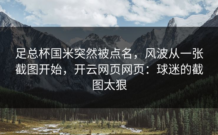 足总杯国米突然被点名，风波从一张截图开始，开云网页网页：球迷的截图太狠